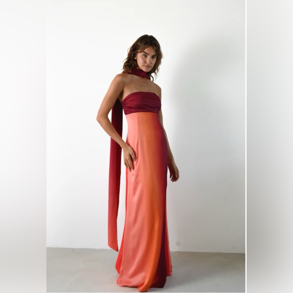 Chic Strapless Burgundy and Orange Dress